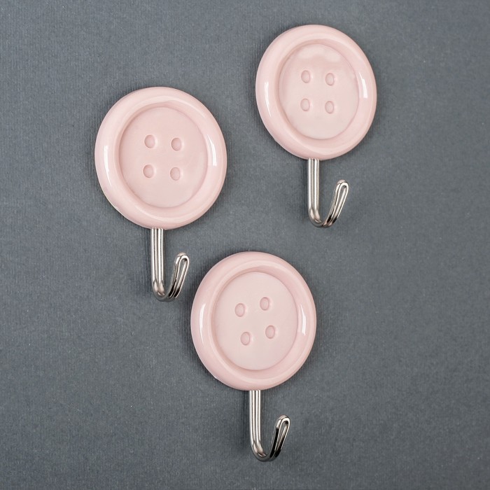 Набор крючков на липучке "Пуговки" 3 шт, цвет МИКС