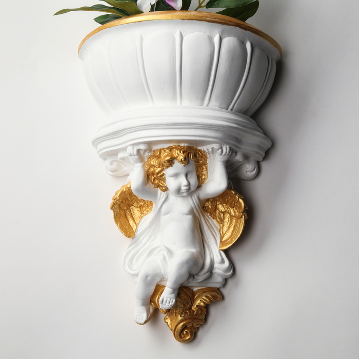 Декоративное кашпо "Ангел №5", 24*35 см, белый с золотом