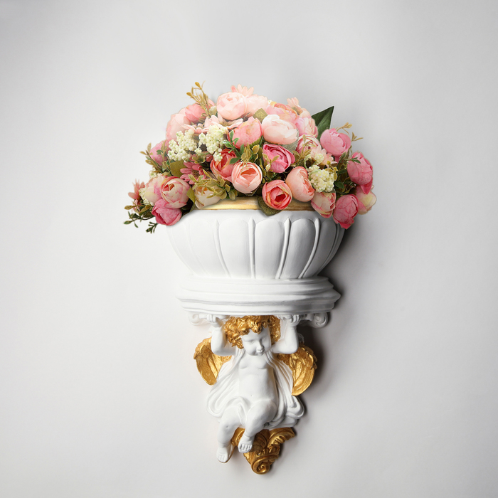 Декоративное кашпо "Ангел №5", 24*35 см, белый с золотом