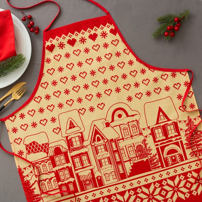 Фартук "Новогодние Домики" 70 х 64 см,100% хл 160 г/м2, рогожка