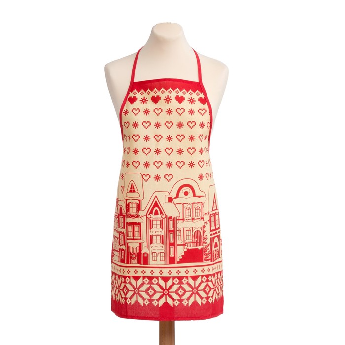 Кухонный набор "Новогодние Домики" фартук 70 х 64 см, полотенце 64 х 40 см,100% хл 160 г/м2, рогожка