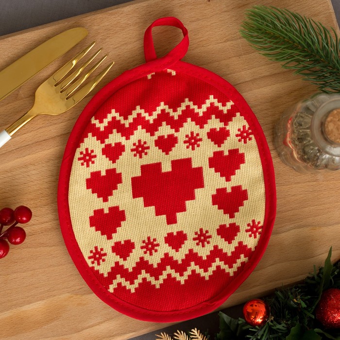 Набор прихваток "Новогодние Домики" 17 х 17 см - 2шт, 100% хл 160 г/м2, рогожка