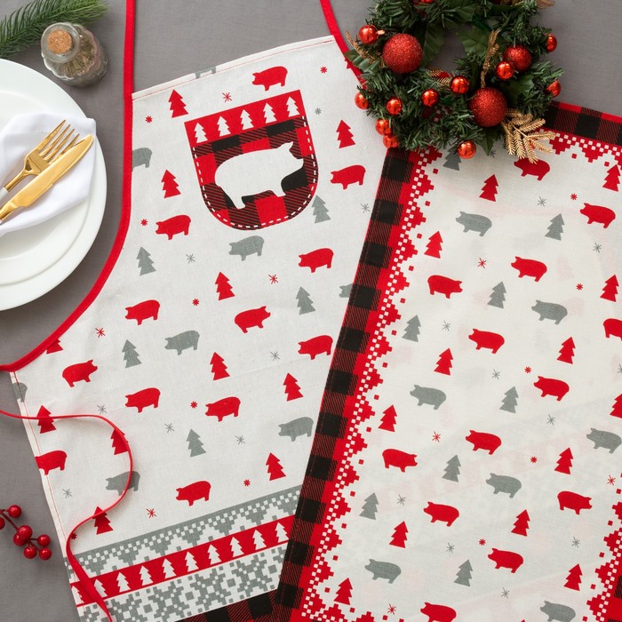 Кухонный набор "Любви и счастья" фартук 70 х 64см, полотенце 64 х 40 см,100% хл 160 г/м2, рогожка