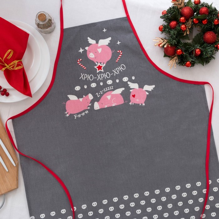 Фартук "Хрю-Хрю" 70 х 64 см,100% хлопок 160 г/м2, рогожка