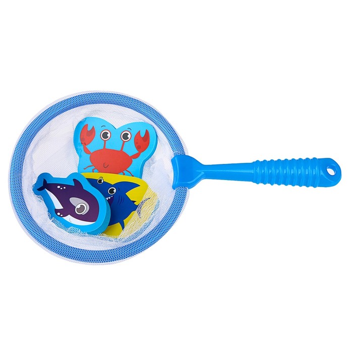 Набор игрушек для ванны «Подводный мир»: наклейки из EVA, 3 шт. + сачок