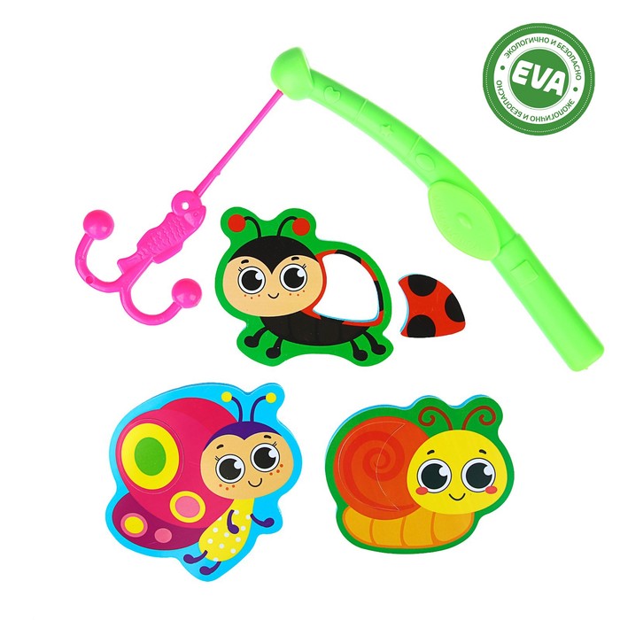 Набор игрушек для ванны «На полянке»: наклейки из EVA, 3 шт. + удочка