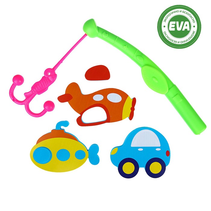 Набор игрушек для ванны «Транспорт»: наклейки из EVA, 3 шт. + удочка