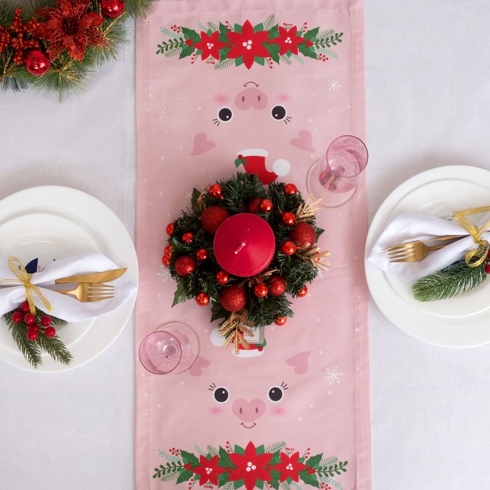 Дорожка на стол "Этель" Поросенок 30х70 см, 100% хл, саржа 190 гр/м2