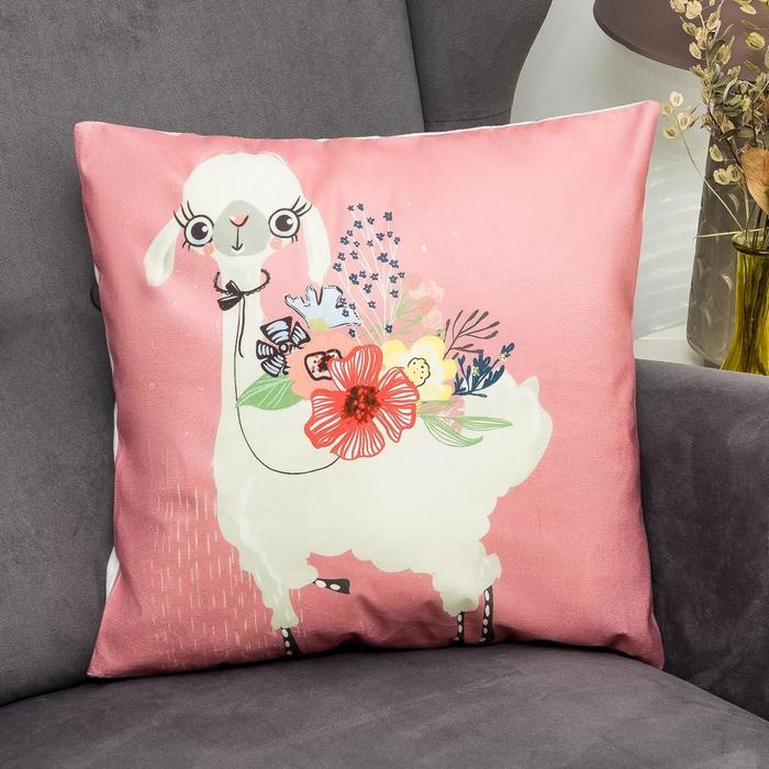 Наволочка декоративная Этель "Cute llama" 40 х 40 см, велюр