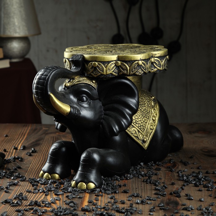 Сувенир-подставка "Индийский слон" 39*26 см чёрный с золотом