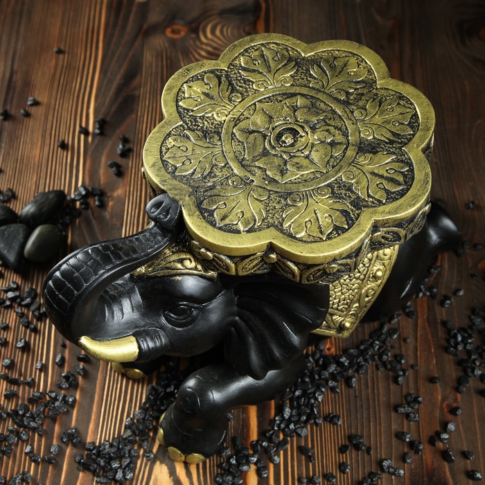 Сувенир-подставка "Индийский слон" 39*26 см чёрный с золотом