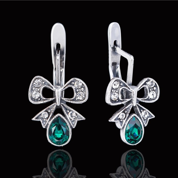 Серьги "Киоса", цвет зелёный в чернёном серебре