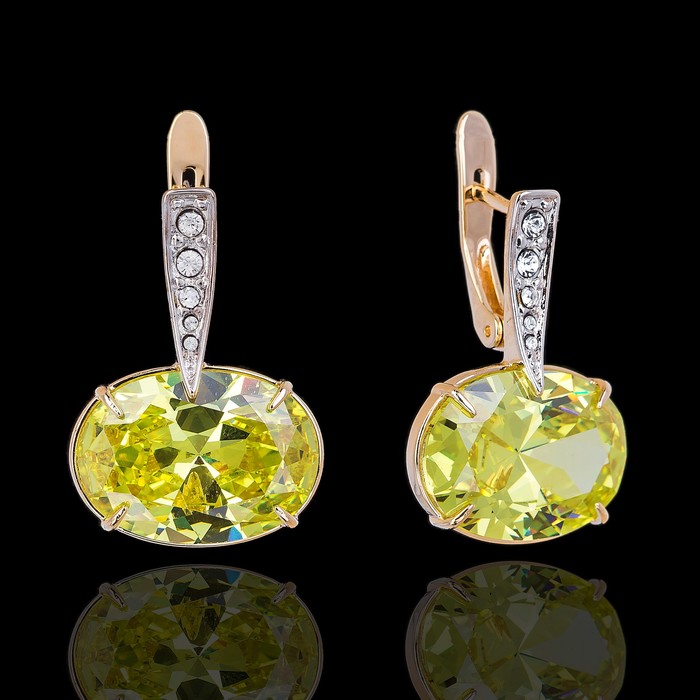 Серьги "Вельмера", цвет зелёный в золоте