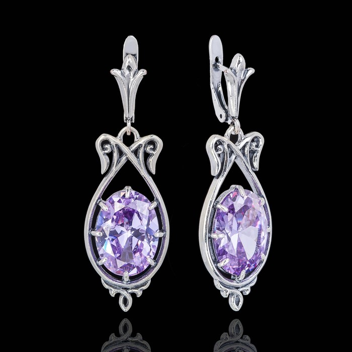 Серьги "Амина", цвет фиолетовый в чернёном серебре