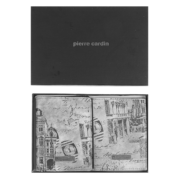 Набор: обложка для паспорта и водительских документов Pierre Cardin Vintage, кожзам, серый