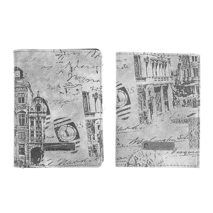 Набор: обложка для паспорта и водительских документов Pierre Cardin Vintage, кожзам, серый