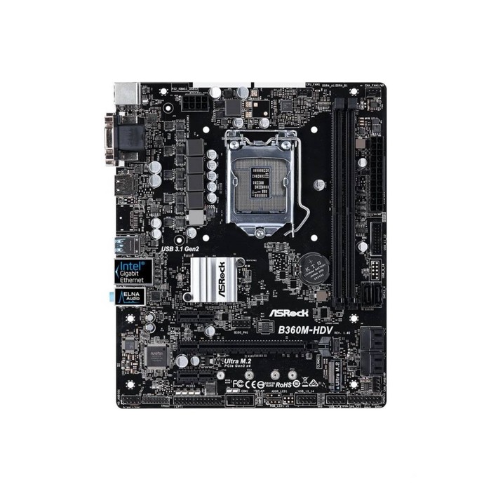 Материнская плата Asrock B360M-HDV Soc-1151v2 Intel 2xDDR4 mATX AC'97 7.1 GbLAN+VGA+DVI+HDMI 39408