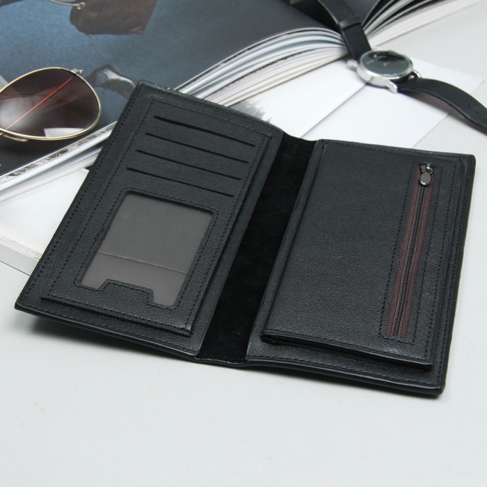 Кошелёк мужской, 4 отдела, для карт, для монет, цвет чёрный