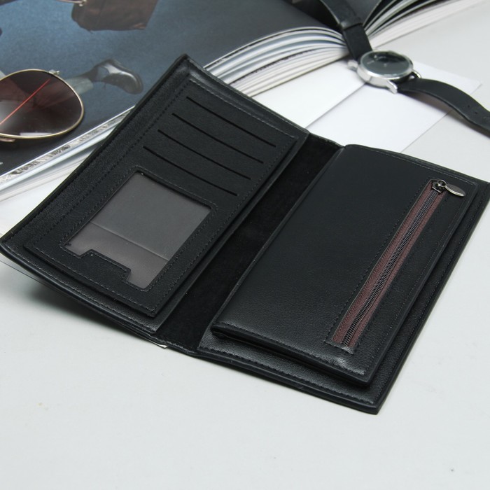 Кошелёк мужской, 4 отдела, для карт, для монет, цвет чёрный