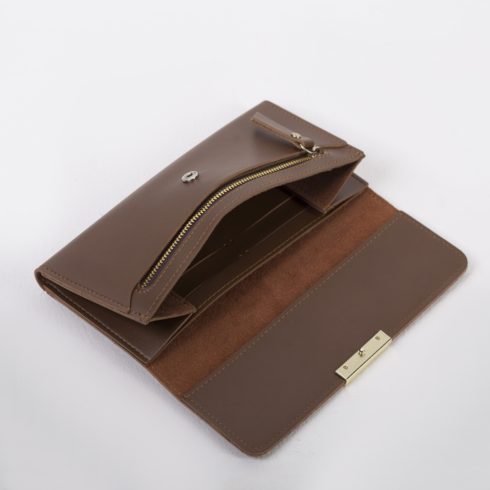 Кошелёк женский, 3 отдела, для карт, для монет, цвет коричневый