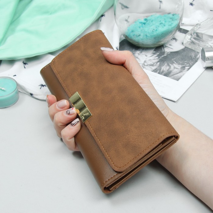 Кошелёк женский, 3 отдела, для карт, для монет, цвет коричневый