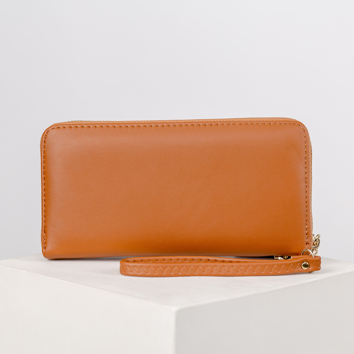 Кошелёк женский, 3 отдела, для карт, для монет, ручка, цвет коричневый