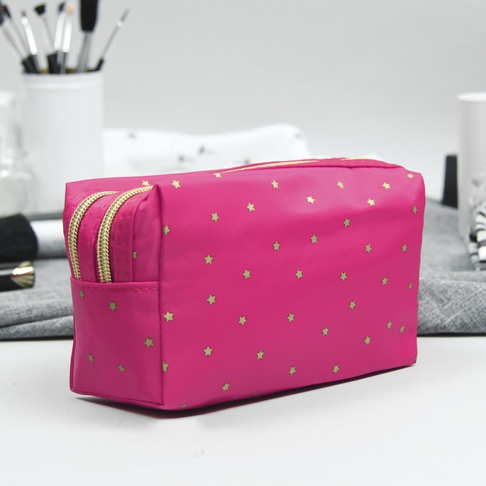 Косметичка «Звёзды», 2 отдела на молниях, ручка, цвет малиновый