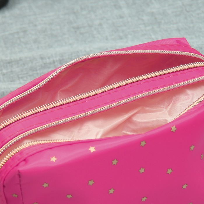 Косметичка «Звёзды», 2 отдела на молниях, ручка, цвет малиновый