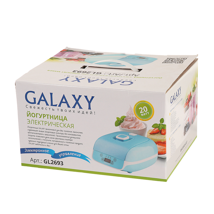 Йогуртница Galaxy GL 2693, 20 Вт, 0.9 л, таймер на 48 часов, 9 стекл. емкостей с крышками