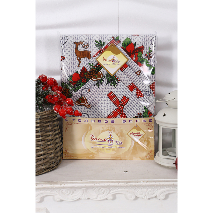 Столовый набор DomoVita "Новогодняя фантазия":скат.110х150+4 салф 30х30, хл 170 г/м2 рогожка 38818