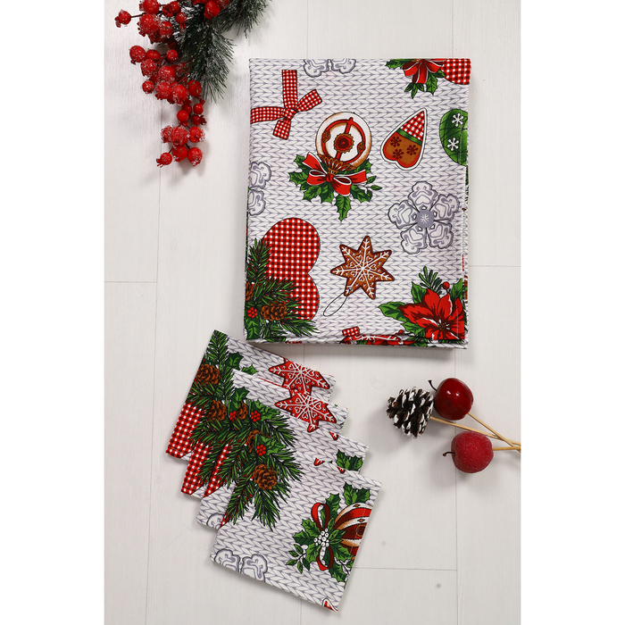 Столовый набор DomoVita "Новогодняя фантазия":скат.110х150+4 салф 30х30, хл 170 г/м2 рогожка 38818