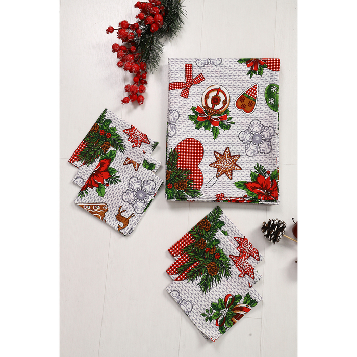 Столовый набор DomoVita "Новогодняя фантазия":скат.150х150+6 салф 30х30, хлопок 170 г/м2 рог 38818