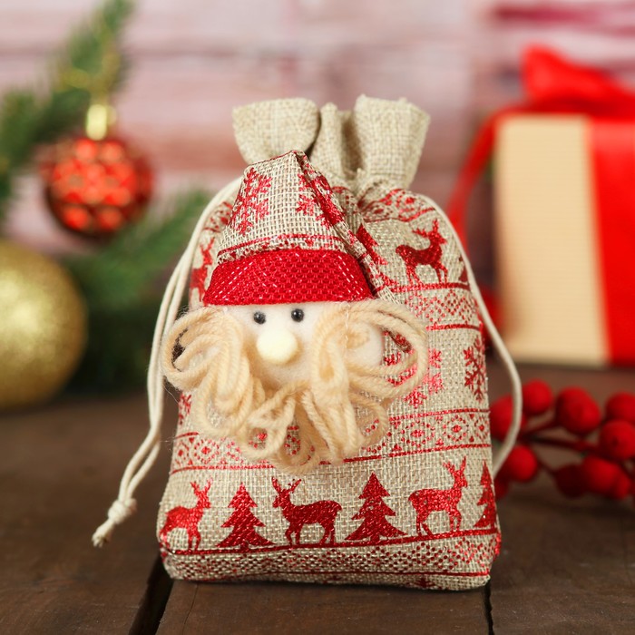 Мешок для подарков "Новый год" на завязках, с орнаментом, виды МИКС, вместимость 200 г