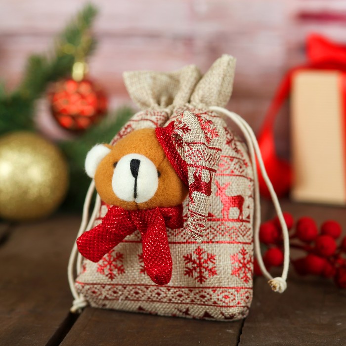 Мешок для подарков "Новый год" на завязках, с орнаментом, виды МИКС, вместимость 200 г