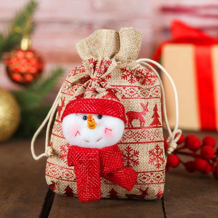 Мешок для подарков "Новый год" на завязках, с орнаментом, виды МИКС, вместимость 200 г