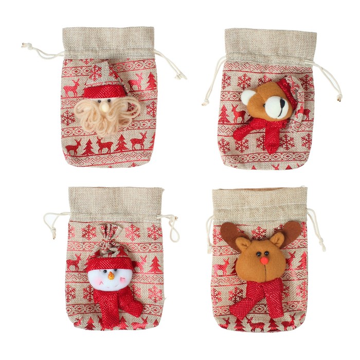 Мешок для подарков "Новый год" на завязках, с орнаментом, виды МИКС, вместимость 200 г