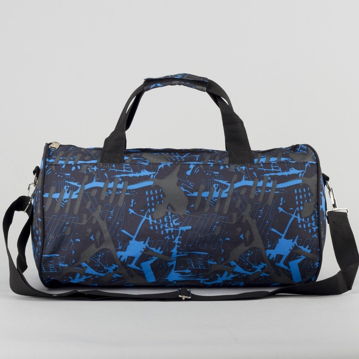 Сумка спортивная «Граффити», отдел на молнии, длинный ремень, цвет чёрный/синий