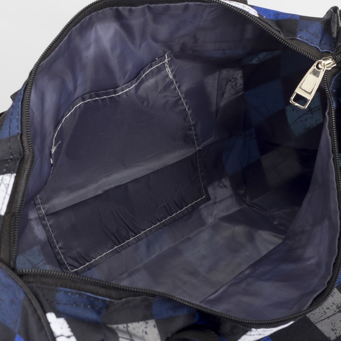 Сумка спортивная «Кубик», отдел на молнии, длинный ремень, цвет чёрный/синий