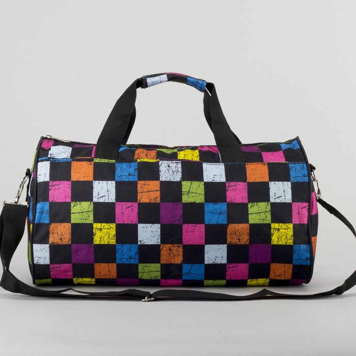 Сумка спортивная «Кубик», отдел на молнии, длинный ремень, цвет чёрный/цветной