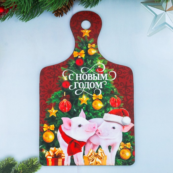 Доска разделочная "С Новым Годом" ёлка, 15 х 25 см