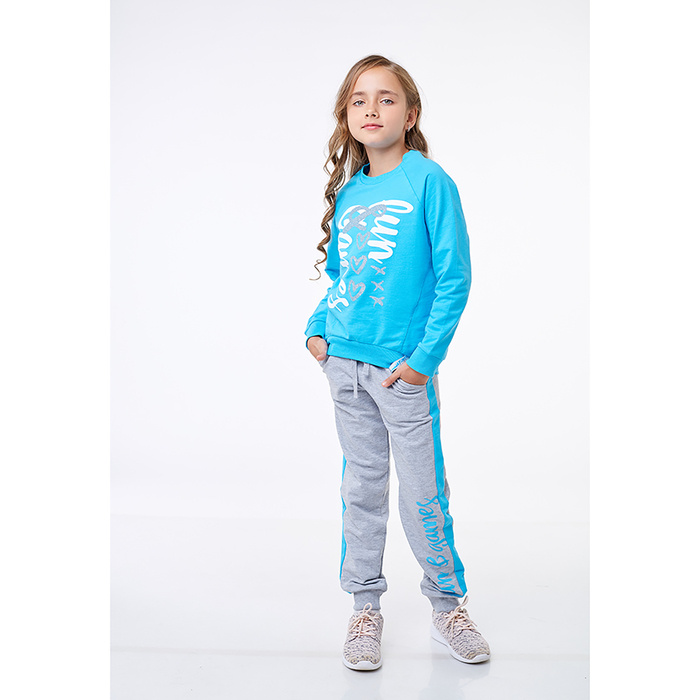 Комплект для девочки, цвет голубой/серый меланж, рост 122