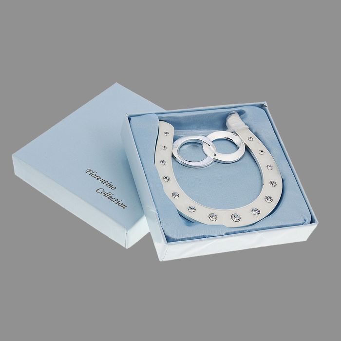 Сувенир «Подкова», с кольцами, подвесная, 10×0,5×10,5 см, с кристаллами Сваровски