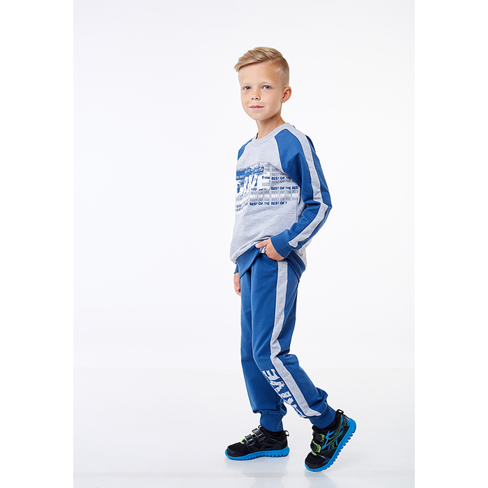 Комплект для мальчика, цвет серый меланж/синий, рост 110