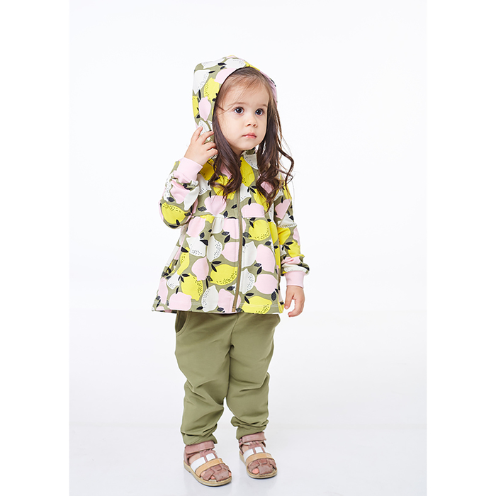 Комплект для девочки, лимоны/хаки, рост 74 см