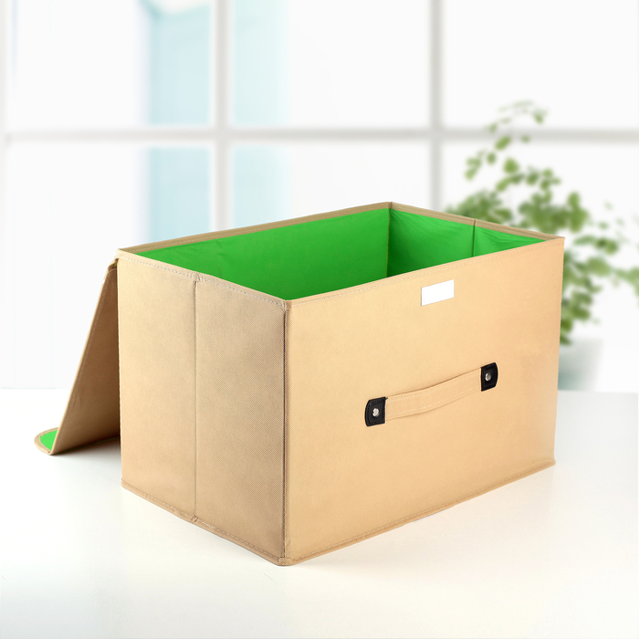 Короб для хранения с крышкой 38х25х25 см "Селика", цвет бежево-зелёный
