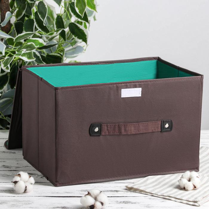 Короб для хранения с крышкой 38х25х25 см "Селика", цвет коричнево-зелёный