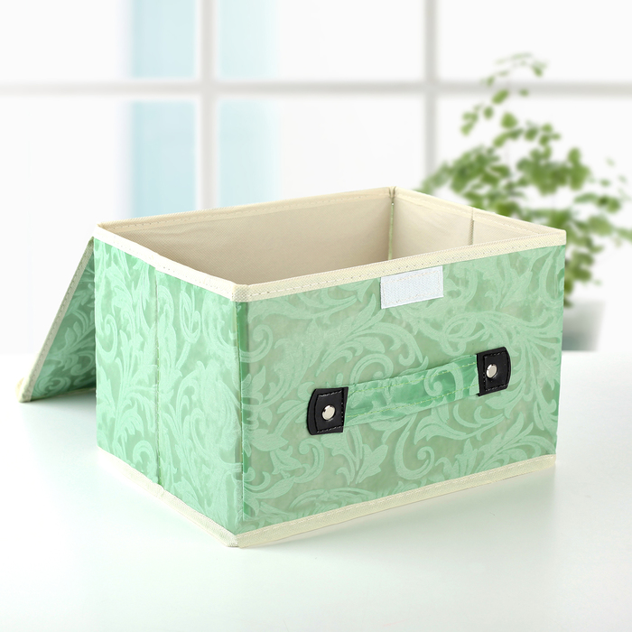 Короб для хранения с крышкой 27х20х16 см "Мотив", цвет зелёно-бежевый