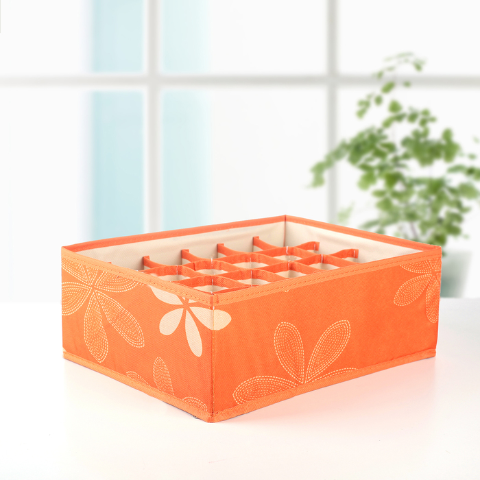 Органайзер для белья, 24 ячейки "Листочки" 33х22х12 см, оранжевый