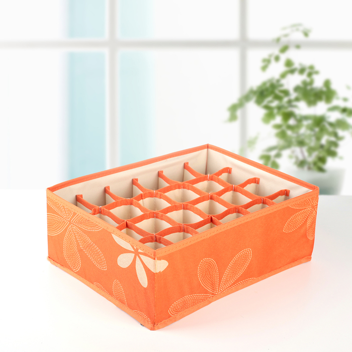 Органайзер для белья, 24 ячейки "Листочки" 33х22х12 см, оранжевый