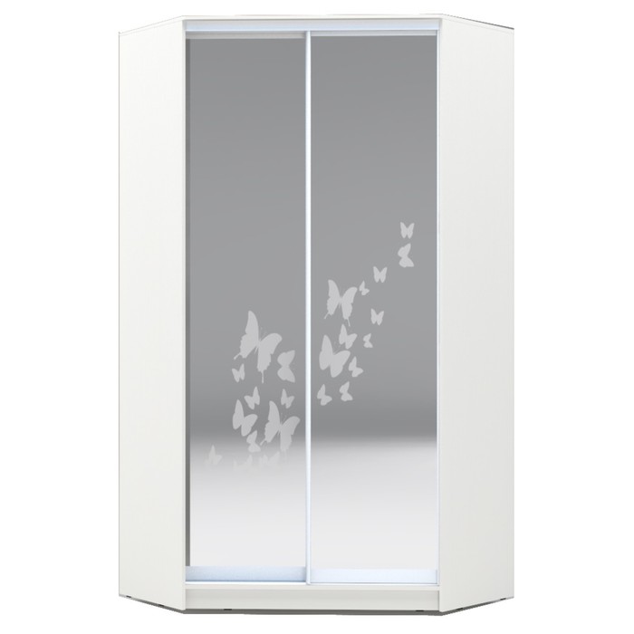 Угловой шкаф-купе Хит-У-23-4-66, 2300х1103х1103 Белый/Бабочки